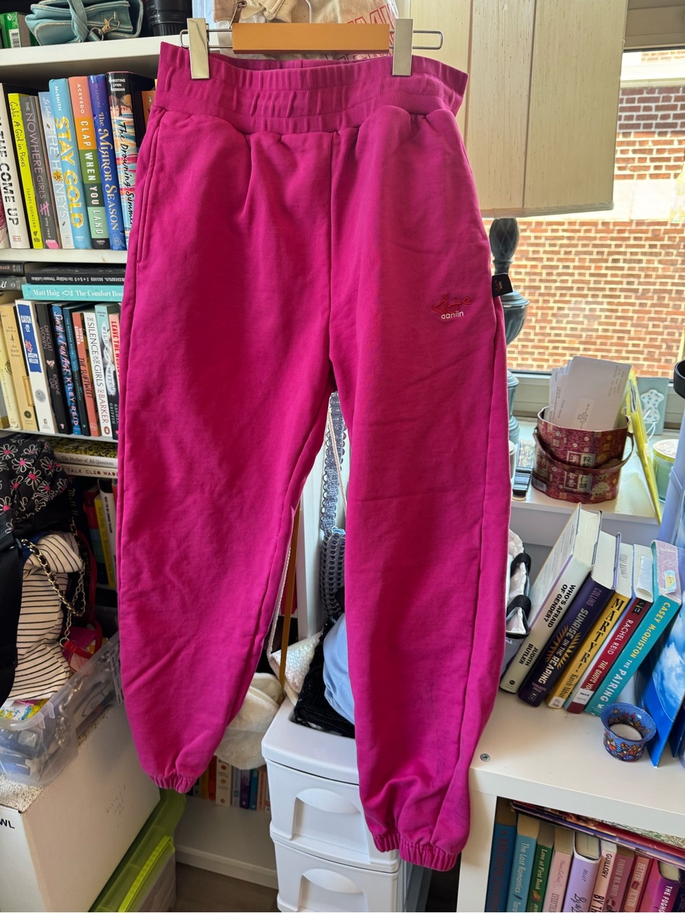 Fuchsia Elastic Waist Track Joggers